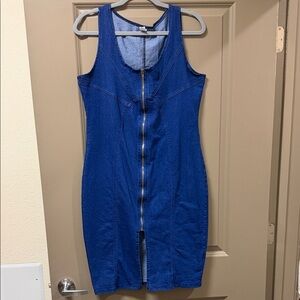 Royal Blue Denim Zip-Front Bodycon Dress